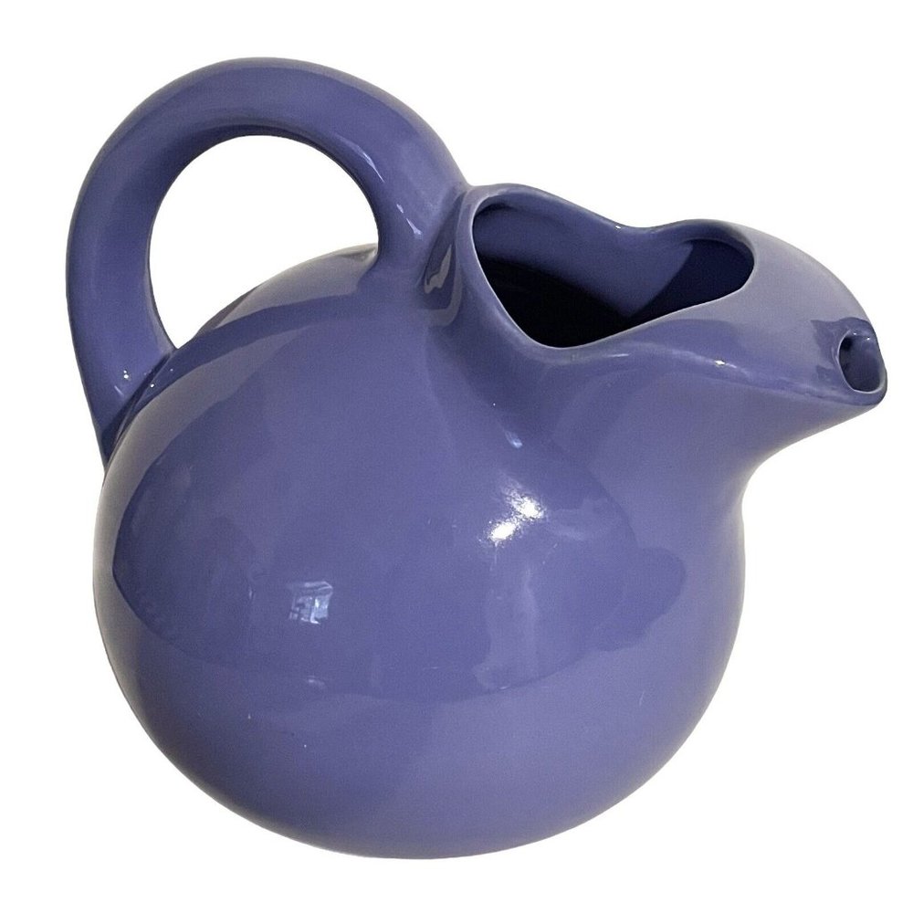 Vintage 1950s Early Beauceware Pottery Periwinkle Blue Ball Pitcher Postmodern